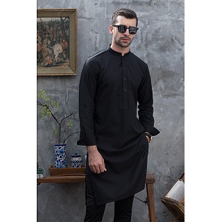 Dubai Mens Black Cotton Kurta